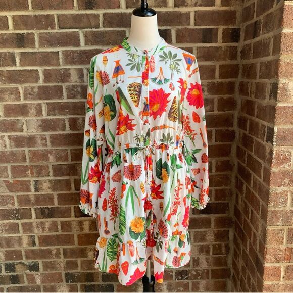 Figue Shaina Botanical Beach 100% Cotton Summer Shirtdress M - Picture 6 of 12